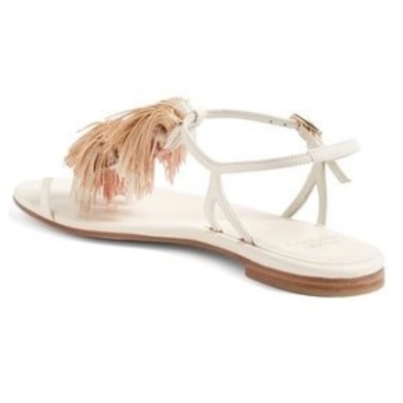 Stuart Weitzman Jabow White Ivory Nappa Leather Tassel Flat Heels Sandals 7.5 - Picture 6 of 11